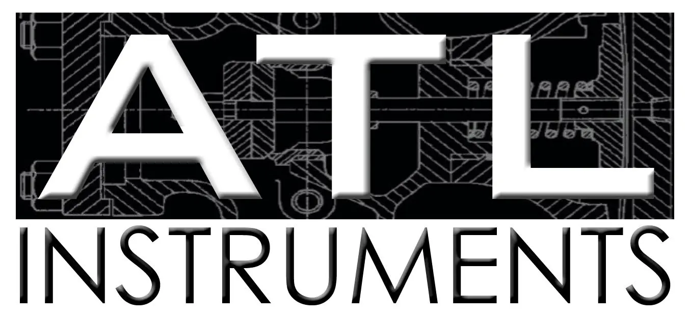 Black and white logo featuring the word 'ATE' with technical instrument sketches.