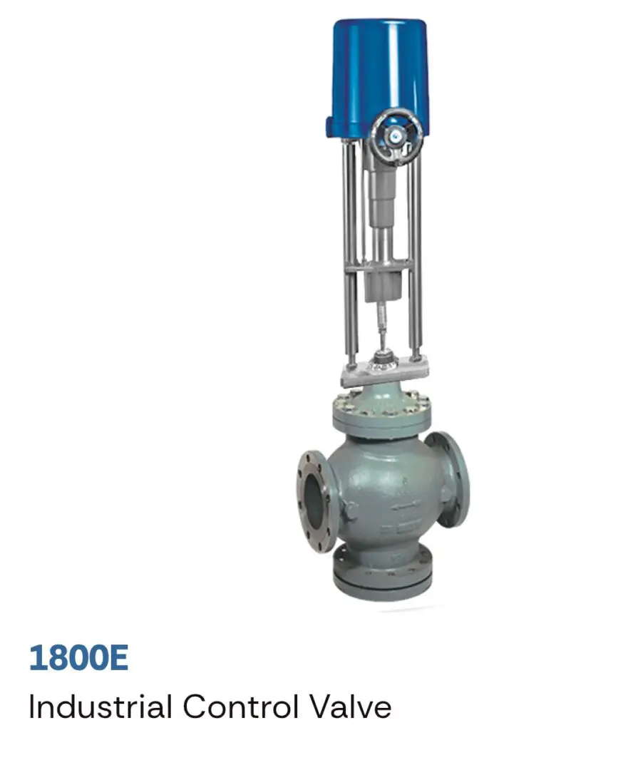 Industrial valve actuator with blue top and gray valve body.