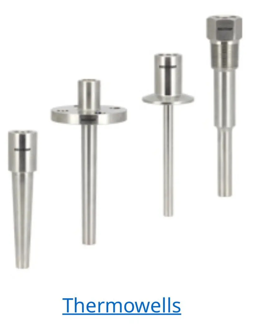 Set of four precision metal shafts with flanges and varied lengths.