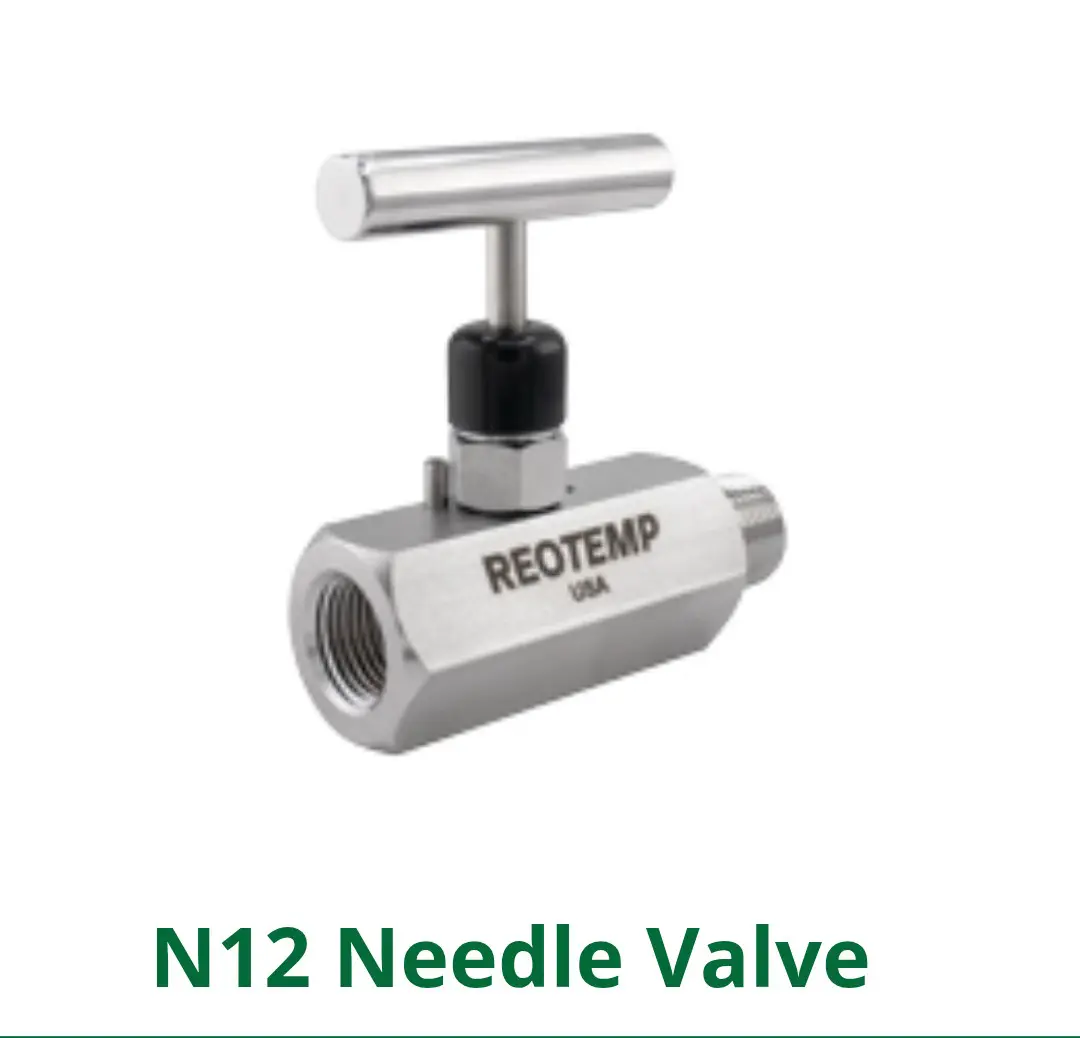 N12 needle valve with T-handle for flow control.