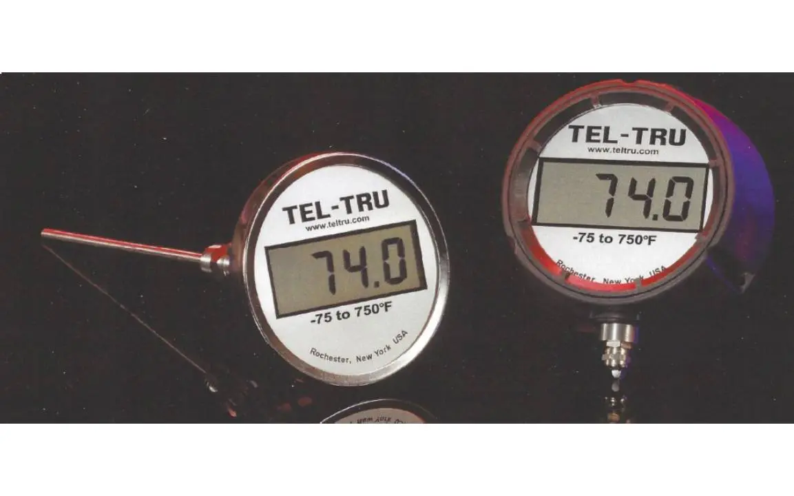 Two TEL-TRU temperature gauges showing 74.0°F.